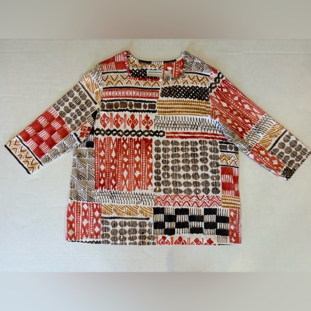 Alfred Dunner multicolored sequine accent 3/4 sleeve blouse size 1X